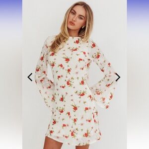 Thriller Long Sleeve Backless Mini Dress Floral White - size L - worn once